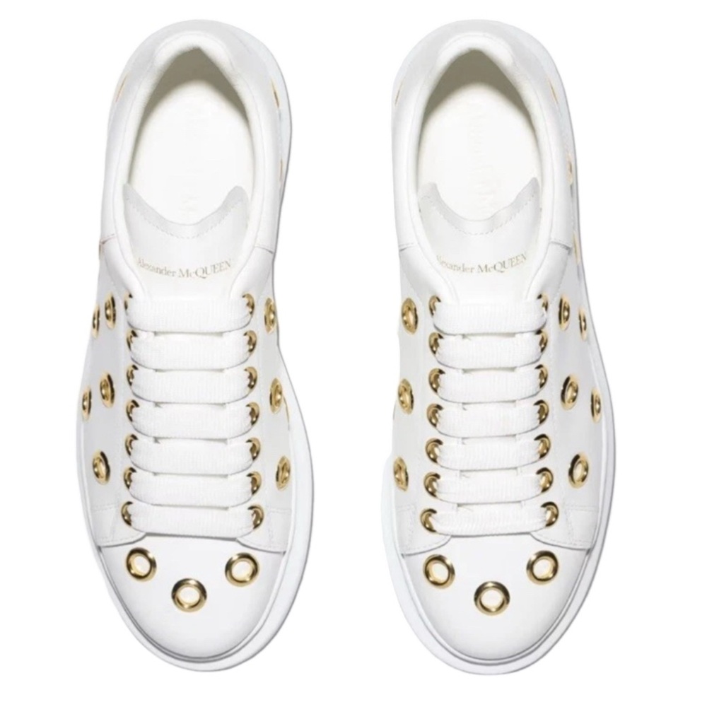 NWOB Alexander McQueen Gold Eyelets White Leather Sneakers - EU 41 (US Sz 11) - Picture 3 of 9